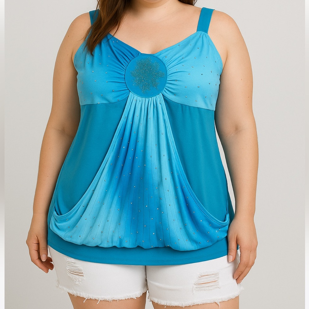 Plus Size Women’s New Stretchy Blue Sleeveless Top